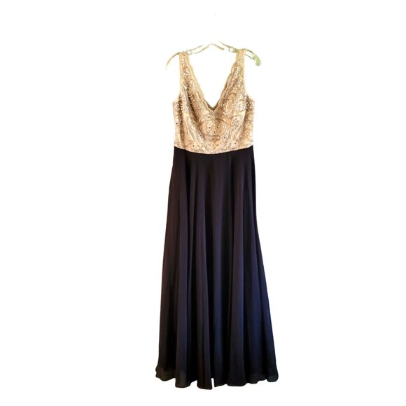Aidan Mattox Dresses & Skirts - Aidan Mattox Elegant Beaded Evening Gown With V-Neck In Black & Champagne Size 1